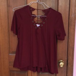 Maroon tie up shirt